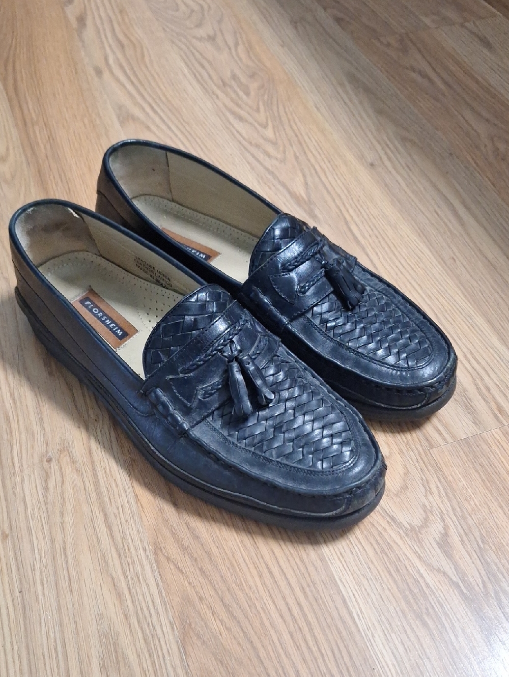 Florsheim Black Woven Tassel Slip-On Loafers
